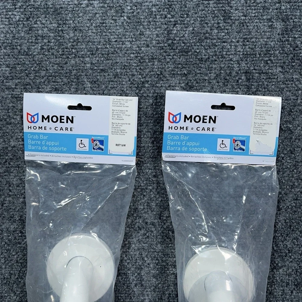Moen R8716W Bathroom Safety 16-Inch Stainless Steel Bathroom Grab Bar White, New